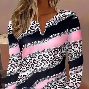 Elegant Leopard Print Long Sleeve Top